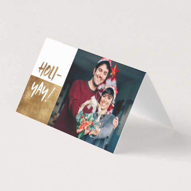 HOLI-YAY ! Carte de vacances Fun Script Gold (Front)