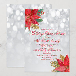 Holiday Christmas Open House Poinsettia Invitation