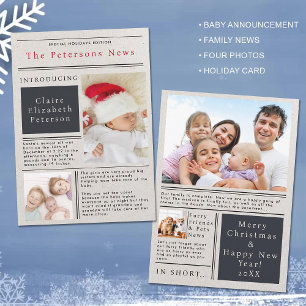 Holiday Family News Paper Photo Baby Faire-part