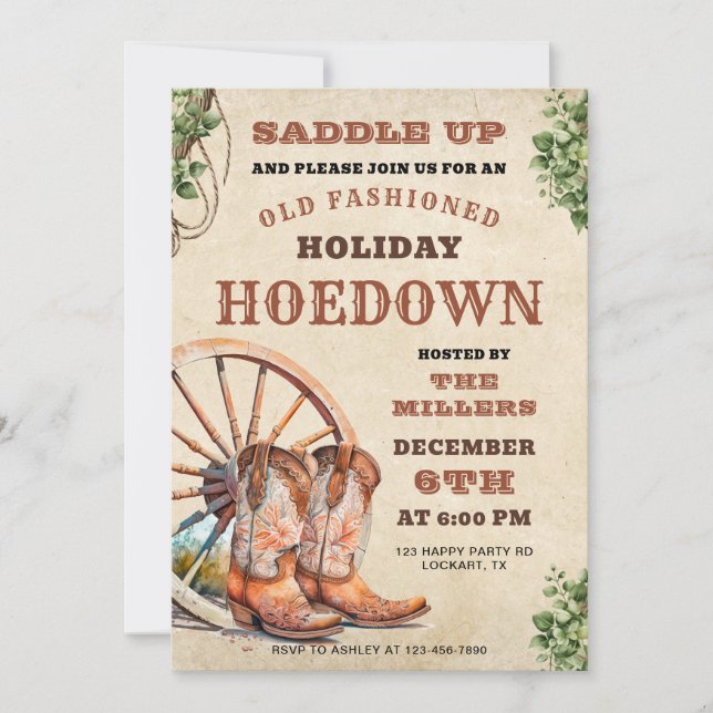 Holiday Hoedown, Invitation de l'Ouest, Christmas  (Devant)