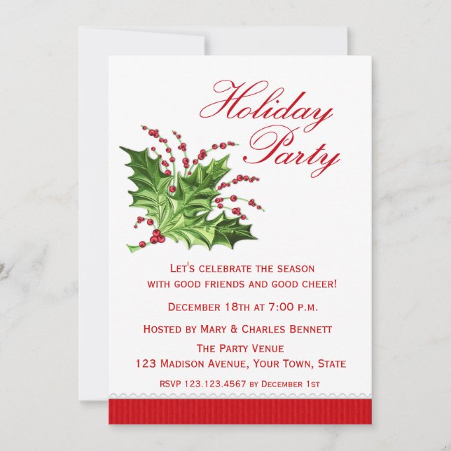 Holiday Holly, Invitation Fête des Fêtes (Devant)