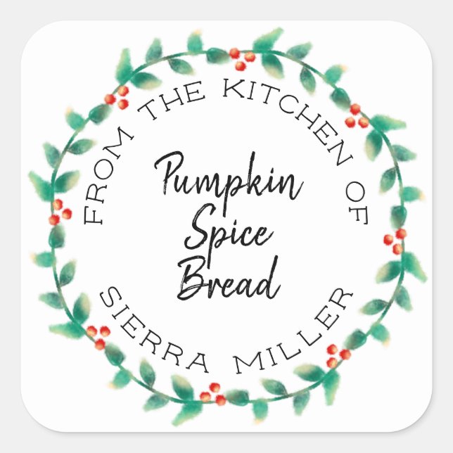 Holiday Holly Wreath Kitchen Traitements Étiquette (Devant)