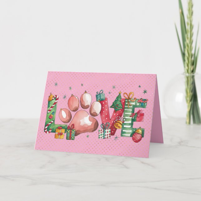 Holiday Love Pet Joyeux Noël Carte Rose (Devant)
