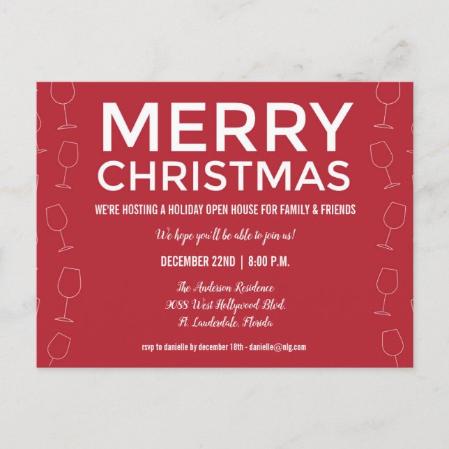Holiday Open House Noël Red Wine Party Invitation (Devant)
