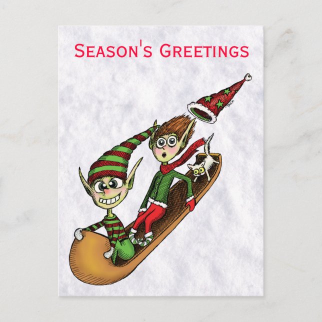 Holiday Party Invitation - Crazy Elf Sled Ride (Devant)
