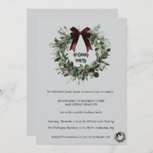 Holiday Party Invitation Elegant Christmas Wreath