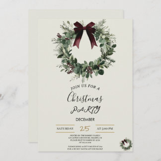Holiday Party Invitation Elegant Christmas Wreath