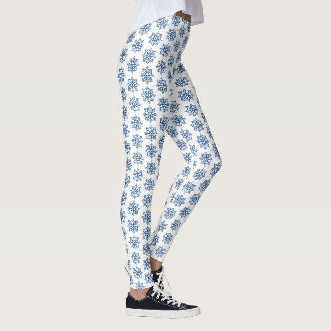 Holiday Snowflake Plaid Pattern Blue Leggings (Droite)