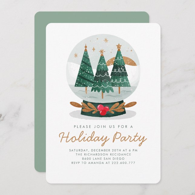 Holiday SnowGlobe Party invitation feuille de verd (Créateur téléchargé)