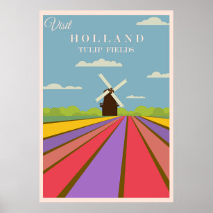 Holland Tulip Fields Affiche de voyage moderne