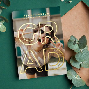 HOLLOW LINE SCOOOL GRAD Gold Foil Faire-part