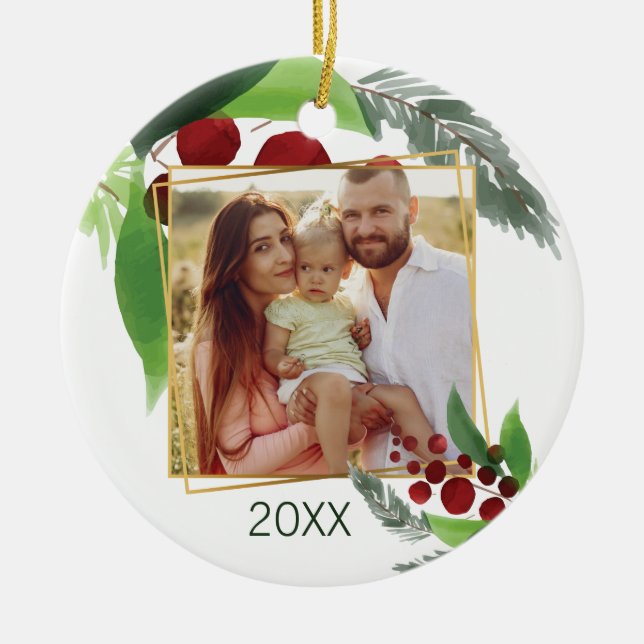 Holly Branches Photo Noël Ornement (Devant)