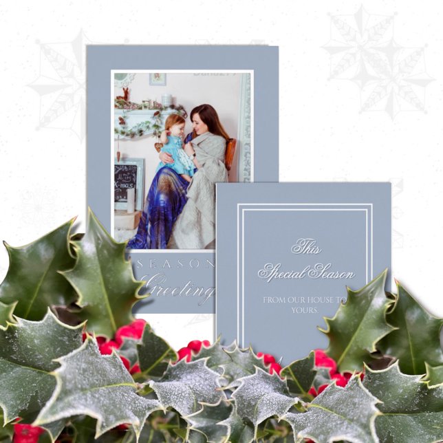 Holly et Ivy Minimalist Carte de Noël Bleue (Créateur téléchargé)