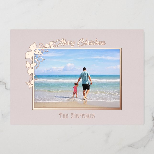 Holly et Ivy Neutral Foil Carte de vacances (Recto)