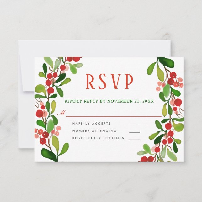 Holly Feuilles Berry Noël | RSVP pour mariage (Devant)