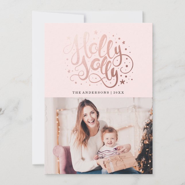 Holly Jolly | Carte de vœux photo de vacances (Devant)