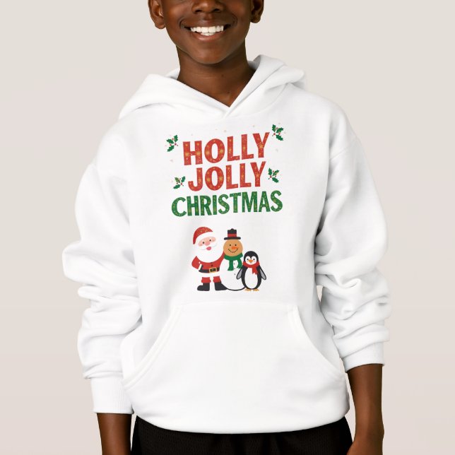 Holly Jolly Christmas Kids Festive Hoodie (Devant)