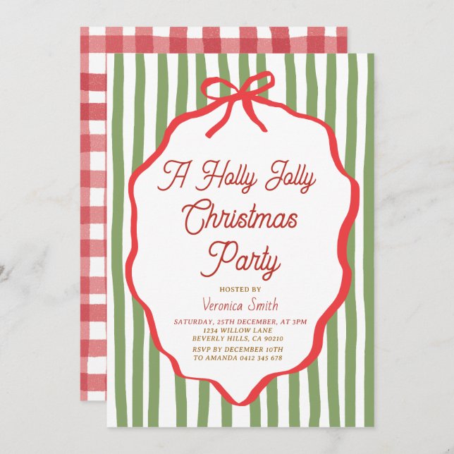 Holly Jolly Holiday Christmas Party Invitation (Devant / Derrière)