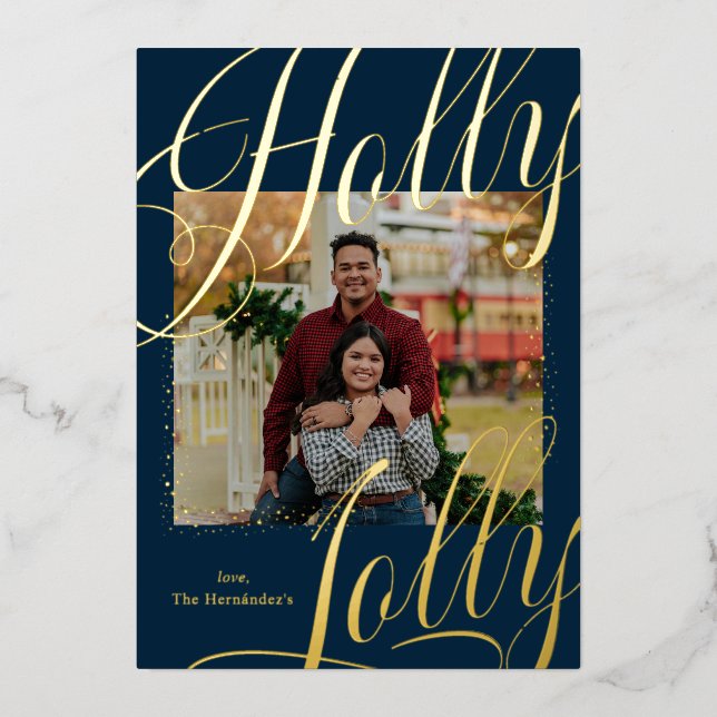 Holly Jolly Stars Photo Gold Foil Carte de vacance (Recto)