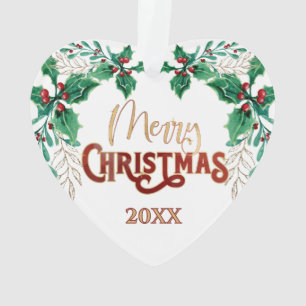 Holly Joyeux Noël aquarelle Gold Famille Photo