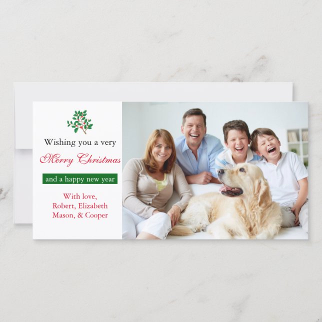 Holly "Joyeux Noël" Blanche - Carte Photo (Devant)