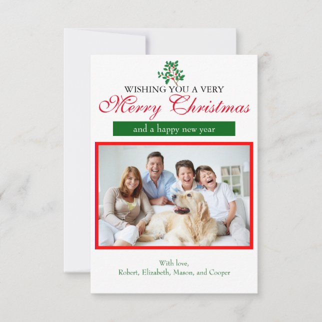 Holly "Joyeux Noël" - Carte de Noël blanche 3x5 (Devant)