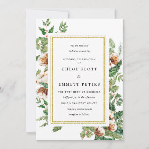 Holly Pine Blanc Floral Hiver Mariage Invitation