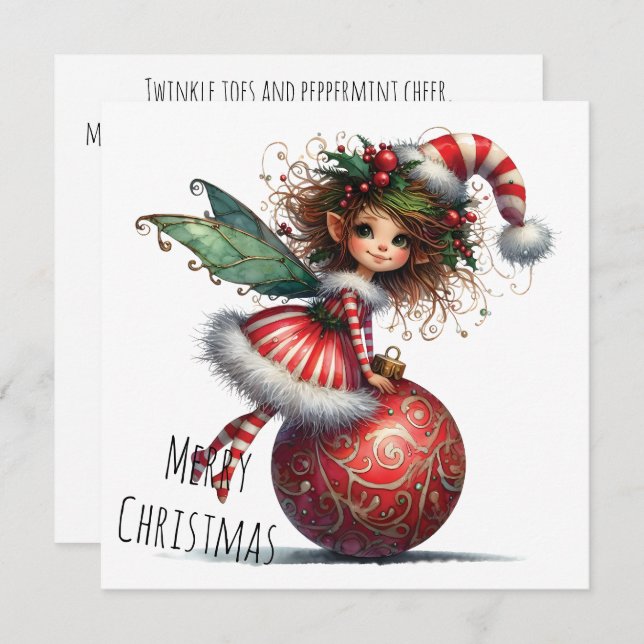 Holly-Topped Fairy on Ornament – Holiday Card (Devant / Derrière)