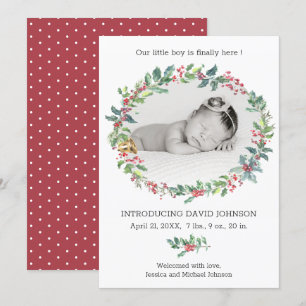 Holly Wreath Baby Boy Faire-part de naissance de v