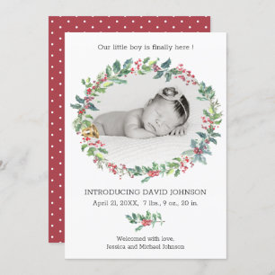 Holly Wreath Bébé Boy Faire-part de naissance de v