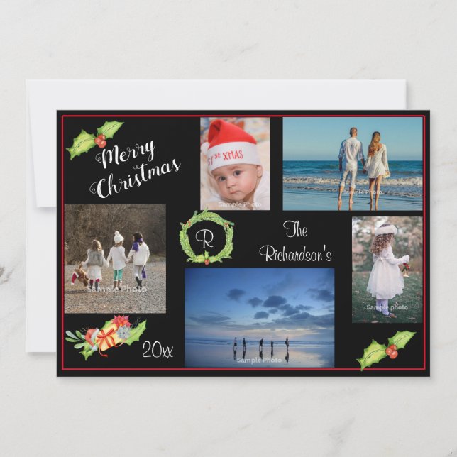 Holly Wreath Photo Élégante carte de voeux de vaca (Devant)