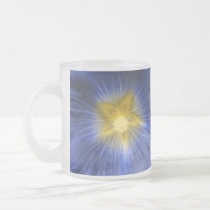 Hollyhock Flower Beautiful Blue Frosted Glass Mug