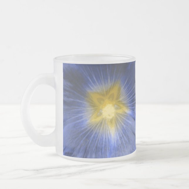 Hollyhock Flower Beautiful Blue Frosted Glass Mug (Gauche)