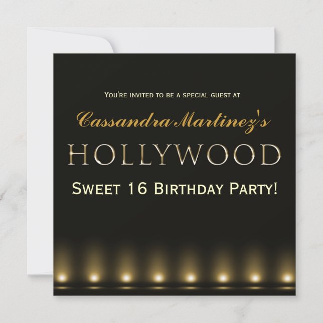 Hollywood Lights Gold Typography Party Invitation (Devant)