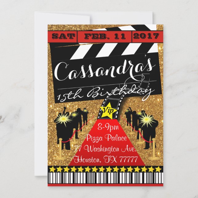 Hollywood Party, Hollywood Birthday Invitation (Devant)