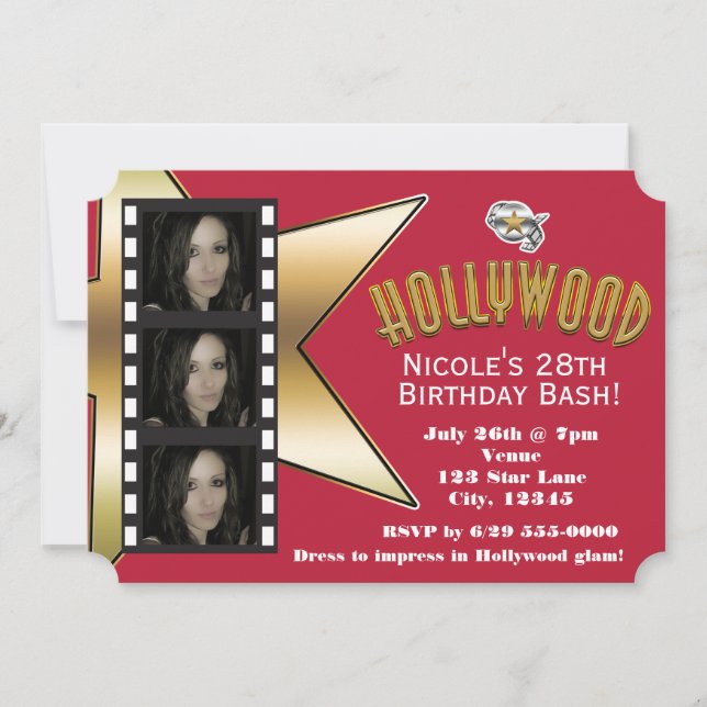 Hollywood RED 3 Photo Invitation de fête d'anniver (Devant)
