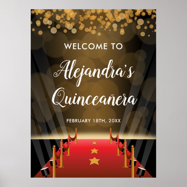Hollywood Red Carpet Quinceanera Affiche de bienve (Devant)
