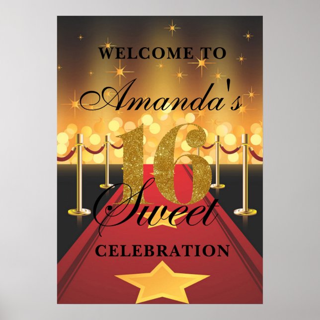 Hollywood Red Carpet Sweet 16 Welcome Poster (Devant)