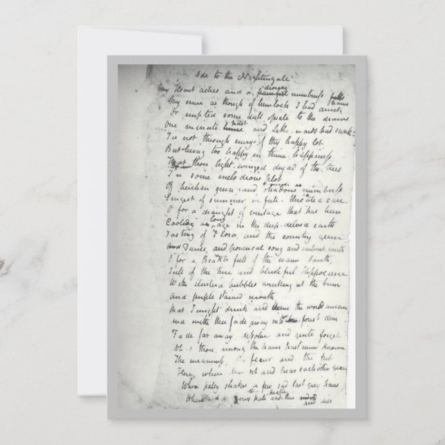 Holographe de l'Ode de Keats à un cautingale (Devant)