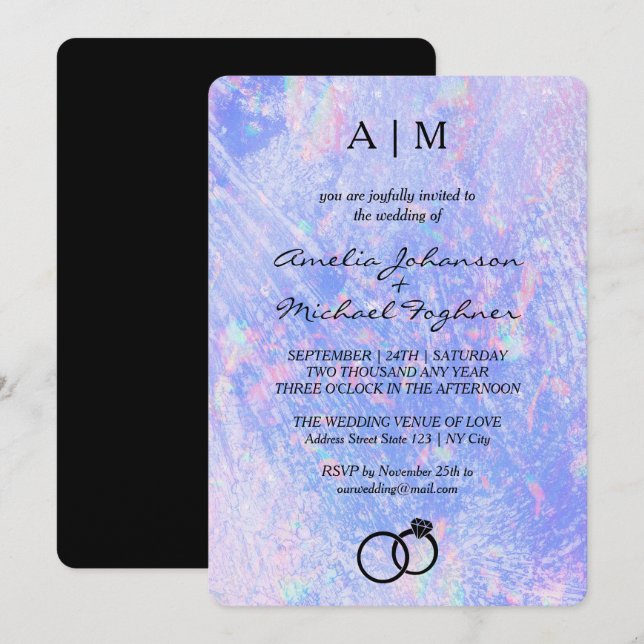 Holographe moderne Faire-part de mariage Monogramm (Devant / Derrière)