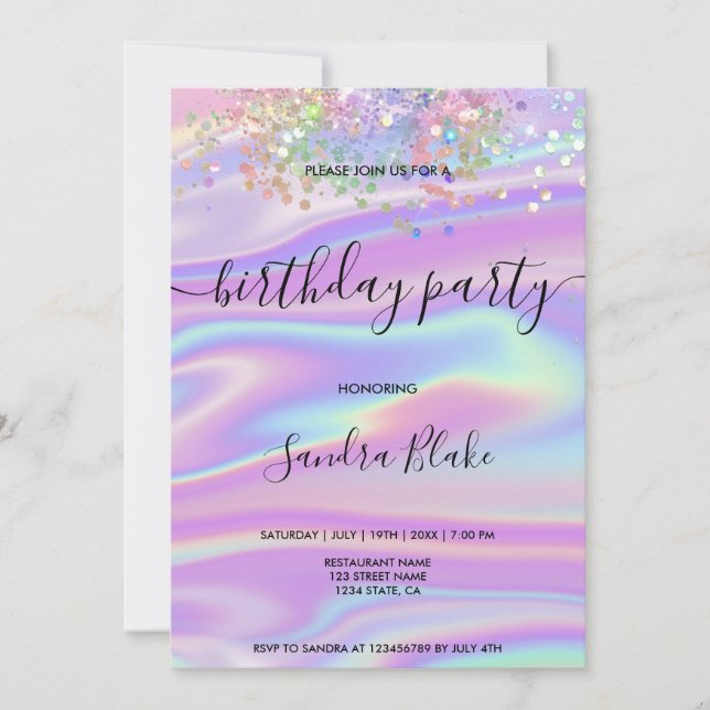 Holographe moderne Girly tendance Invitation d'ann (Devant)