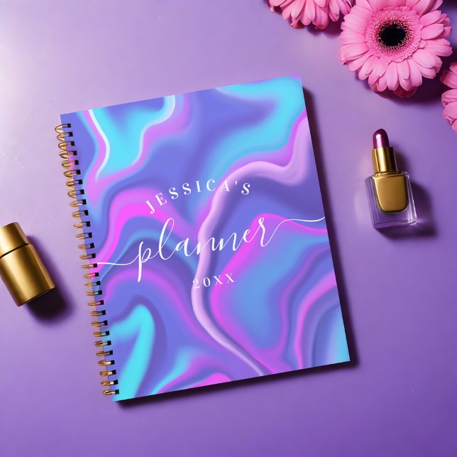 Holographie Abstraite d'iridescendance rose violet (Abstract Girly Purple Pink Iridescent Holographic Planner)