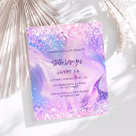 Holographie rose violet Sweet 16 invitation budget<br><div class="desc">Une douce fille et féminine 16 invitation. Devant : Un arrière - plan de couleur holographique en violet, rose. Décoré de confettis rose vif. Personnalisez et ajoutez un nom et des détails du parti. Le nom est écrit avec un script de style écrit à la main, des lettres de couleur...</div>