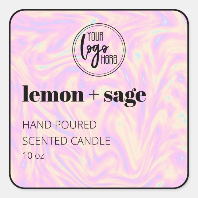 Holographique Et Noir Votre Logo Étiquette Bougie (Devant)