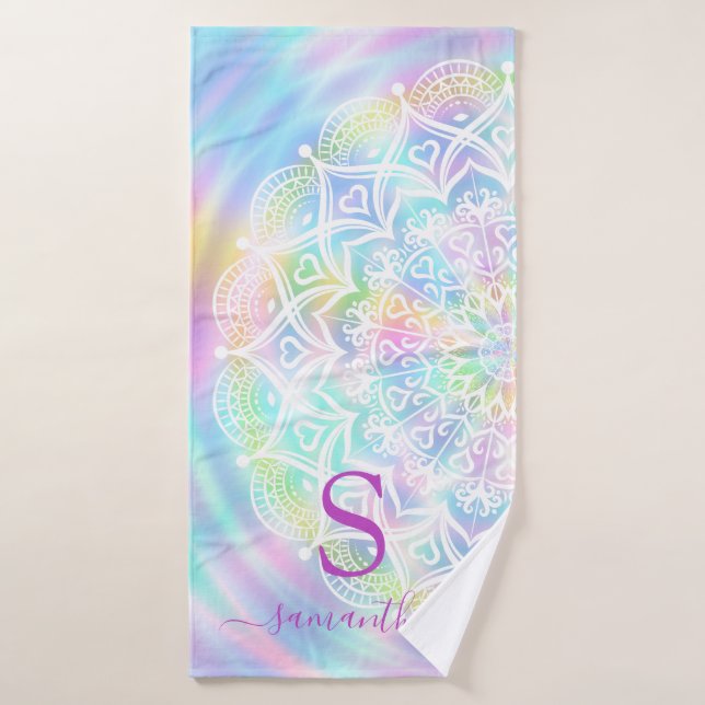 Holographique monogramme Pastel Neon Arc-en-ciel (Serviette de bain)
