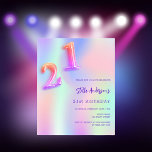Holographique rose violet 21e anniversaire<br><div class="desc">Une invitation à la fête du 21e anniversaire féminine et féminine. Un arc-en-ciel, arrière - plan de couleur holographique en violet, rose, vert menthe. Personnalisez et ajoutez un nom et des détails du parti. Le nom est écrit avec un script de style écrit à la main, des lettres de couleur...</div>