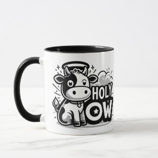Holy Cow Cute Angel Cow Mug – Funny Black & White 