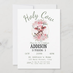 Holy Cow Girl 5th Birthday Invitation