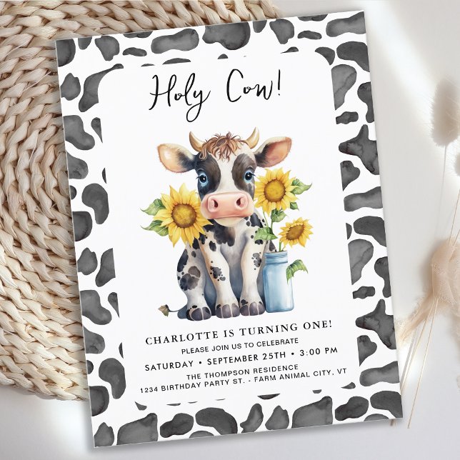 Holy Cow I'm One Farm Cute 1st Birthday Invitation (Créateur téléchargé)