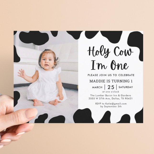 Holy Cow I'm One Photo 1st Birthday Invitation (Créateur téléchargé)